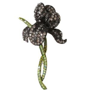 NWT Black Iris Flower brooch in crystals